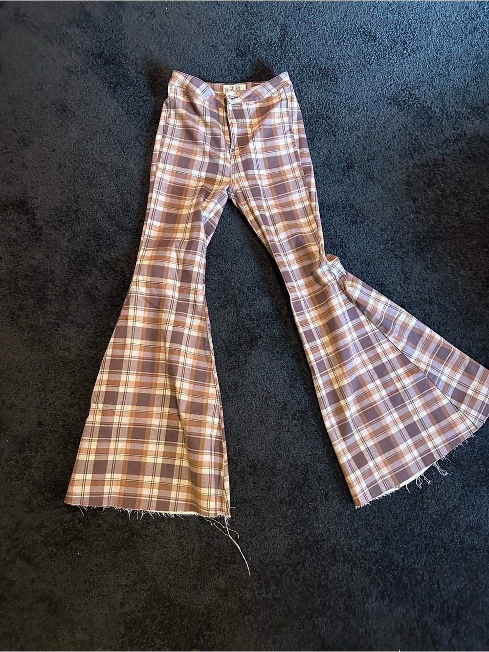 Free people plaid Flare Pants in Brown & Cream size 28 - Picture 5 of 6